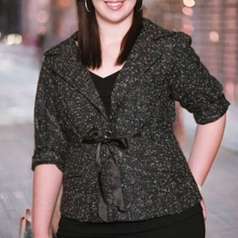 Torrid 3/4 Sleeves Lurex Tweed Blazer Front Button Jacket Adjustable Waist 3X